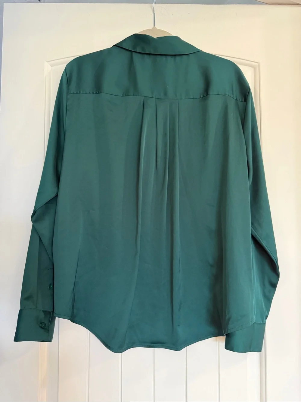 Emerald Green Silky Button-Front Blouse - Picture 5 of 8